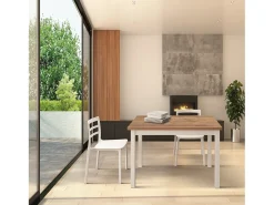 Mesa de madera efecto roble con patas blancas, 140X80-220x90cm de largo - POSITANO