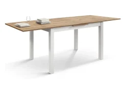 Mesa de madera efecto roble con patas blancas, 140X80-220x90cm de largo - POSITANO