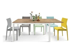 Mesa de madera, efecto roble, base blanca, 140x80-190x80cm - TROPEA