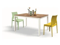 Mesa de madera, efecto roble, base blanca, 140x80-190x80cm - TROPEA