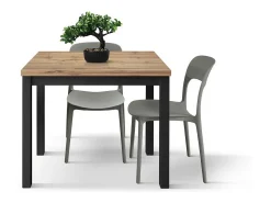 Mesa de madera efecto roble, patas antracita, 90x90-180x90cm - POSITANO