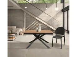 Mesa de madera, efecto roble, base antracita, 140x80-190x80cm - VOLPAIA