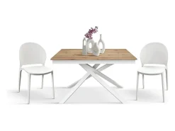 Mesa de madera, efecto roble, base blanca, ext.120x80-170x80cm - VOLPAIA
