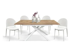 Mesa de madera, efecto roble, base blanca, ext.120x80-170x80cm - VOLPAIA
