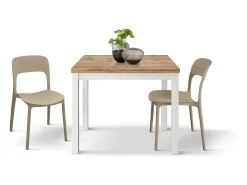 Mesa de madera efecto roble con patas blancas, 90x90-180x90cm - POSITANO