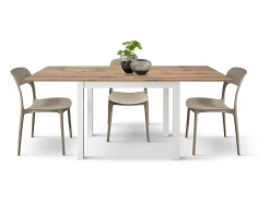 Mesa de madera efecto roble con patas blancas, 90x90-180x90cm - POSITANO