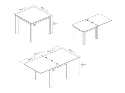 Mesa de madera efecto roble con patas blancas, 90x90-180x90cm - POSITANO
