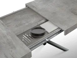 Mesa de madera, gris cemento, base antracita, 140x90-220x90cm - CARRARA