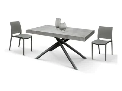 Mesa de madera, gris cemento, base antracita, 140x90-220x90cm - CARRARA