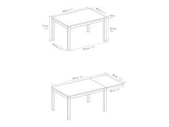 Mesa de madera, hormigón gris, base blanca, ext.120x80-170x80cm - TROPEA