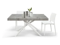 Mesa de madera, hormigón gris, base blanca, ext.160x90-240x90cm - CARRARA