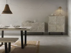 Mesa de madera maciza de mango color blanco patinado 160x90