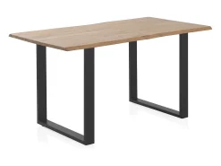 Mesa de madera maciza de acacia 140x80 con patas metálicas negras
