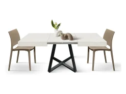 Mesa de madera,fresno blanco, base antracita, 95x90-145x90cm - FORTE DEI MARMI