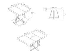 Mesa de madera,fresno blanco, base antracita, 95x90-145x90cm - FORTE DEI MARMI