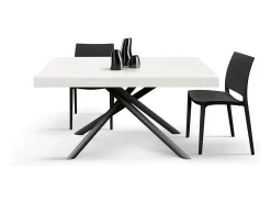 Mesa de madera,fresno blanco, base antracita, ext.140x90-220x90cm - CARRARA