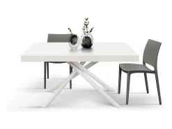 Mesa de madera,fresno blanco, base blanca, ext.140x90-220x90cm - CARRARA