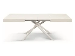 Mesa de madera,fresno blanco, base blanca, ext.160x90-240x90cm - CARRARA