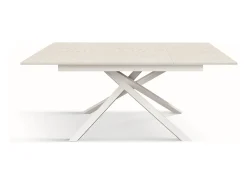 Mesa de madera,fresno blanco, base blanca, ext.160x90-210x90cm - VOLPAIA