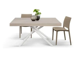 Mesa de madera,olmo perla, base blanca, ext.140x90-220x90cm - CARRARA