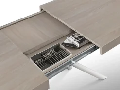 Mesa de madera,olmo perla, base blanca, ext.140x90-220x90cm - CARRARA