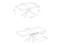 Mesa de madera,olmo perla, base blanca, ext.140x90-220x90cm - CARRARA