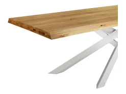 Mesa de roble macizo natural, patas de metal blanco, 180x90 cm - BOLGHERI