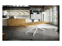 Mesa de roble macizo natural, patas de metal blanco, 180x90 cm - BOLGHERI