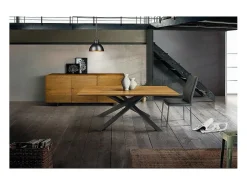 Mesa de roble macizo nudoso, patas de metal negro, 180x90 cm - PARIOLI
