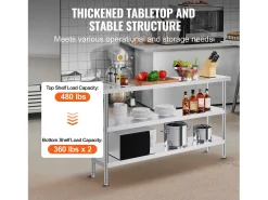 Mesa de Trabajo de Acero Inoxidable SucceBuy, 356 x 1524 x 864 mm, Mesa de Preparación para Cocinas Comerciales