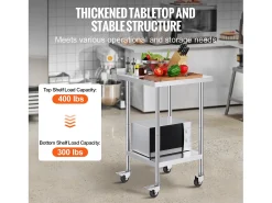 Mesa de Trabajo de Acero Inoxidable SucceBuy, 61 x 61 cm, Mesa de Preparación de Alimentos Comercial con Ruedas