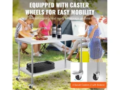 Mesa de Trabajo de Cocina SucceBuy 76 x 152 cm, Mesa de Trabajo en Acero Inoxidable con 4 Ruedas
