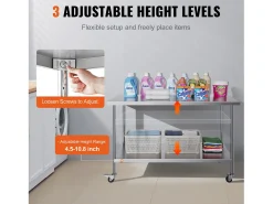 Mesa de Trabajo de Cocina SucceBuy 76 x 152 cm, Mesa de Trabajo en Acero Inoxidable con 4 Ruedas