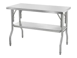 Mesa de Trabajo de Cocina SucceBuy 121.92x60.96 cm Acero Inoxidable, Mesa de Preparación Comercial Plegable