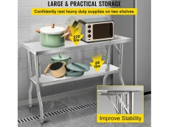 Mesa de Trabajo de Cocina SucceBuy 121.92x60.96 cm Acero Inoxidable, Mesa de Preparación Comercial Plegable