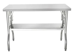 Mesa de Trabajo de Cocina SucceBuy 121.92x60.96 cm Acero Inoxidable, Mesa de Preparación Comercial Plegable