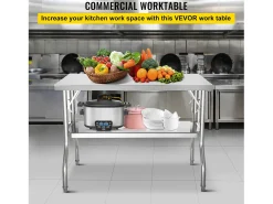 Mesa de Trabajo de Cocina SucceBuy 121.92x60.96 cm Acero Inoxidable, Mesa de Preparación Comercial Plegable