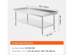Mesa de Trabajo de Cocina SucceBuy 76x152 cm para Preparación Comercial de Alimentos para Restaurante