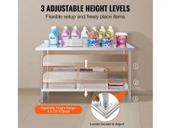 Mesa de Trabajo de Cocina SucceBuy, Mesa de Trabajo en Acero Inoxidable 60.96x152.4 cm, Comercial