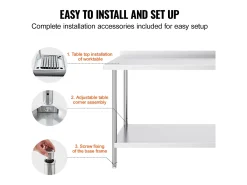 Mesa de Trabajo de Cocina SucceBuy, Mesa de Trabajo en Acero Inoxidable 60.96x152.4 cm, Comercial