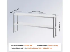Mesa de Trabajo Doble con 2 Niveles SucceBuy, 305 x 1524 mm en Acero, Inoxidable para Mesa de Preparación