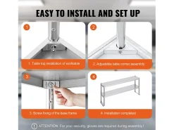 Mesa de Trabajo Doble con 2 Niveles SucceBuy, 305 x 1524 mm en Acero, Inoxidable para Mesa de Preparación