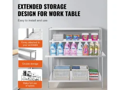 Mesa de Trabajo Doble con 2 Niveles SucceBuy, 305 x 1524 mm en Acero, Inoxidable para Mesa de Preparación