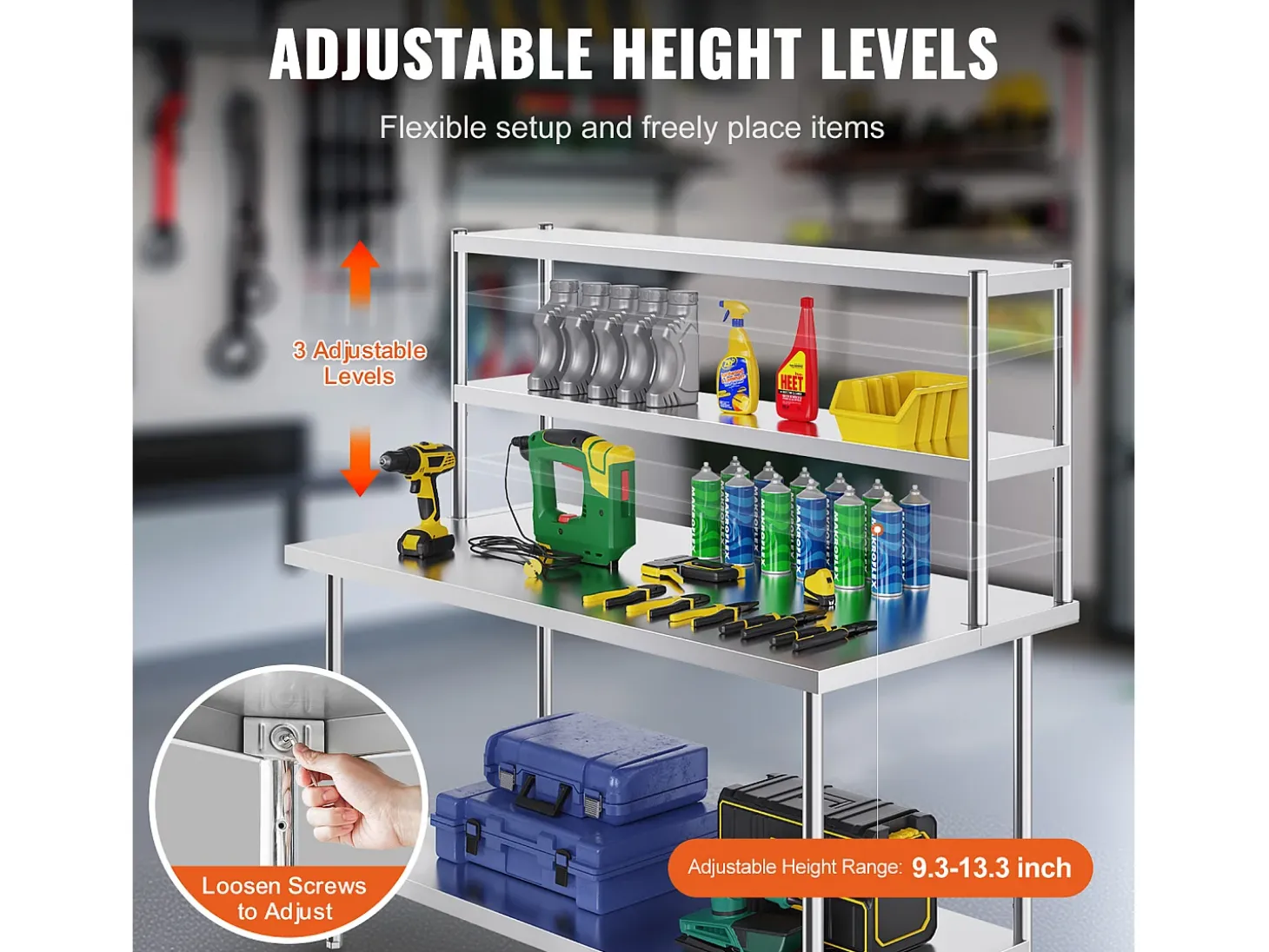 Mesa de Trabajo Doble con 2 Niveles SucceBuy, 305 x 1524 mm en Acero, Inoxidable para Mesa de Preparación