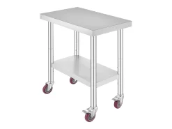Mesa de Trabajo en Acero Inoxidable SucceBuy, 76x46x86 cm, Capacidad de Carga 100 kg, 4 Rodillos, para Cocina Comercial, Restaurante
