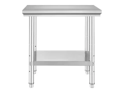 Mesa de Trabajo en Acero Inoxidable 60x76x80 cm, 2 Pisos, para Preparación de Cocina de Alimentos y Comidas, Hoteles, Oficinas, Hospitales