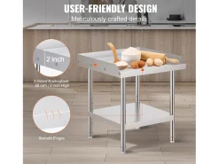 Mesa de Trabajo SucceBuy Mesa de Trabajo de Acero Inoxidable de 60.96 x 60.96 cm para Preparación de Alimentos de Restaurante