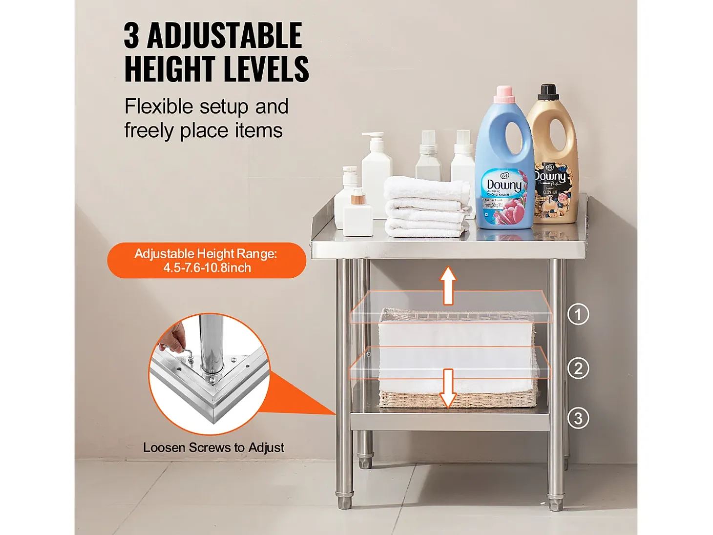 Mesa de Trabajo SucceBuy Mesa de Trabajo de Acero Inoxidable de 60.96 x 60.96 cm para Preparación de Alimentos de Restaurante