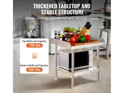 Mesa de Trabajo SucceBuy Mesa de Trabajo de Acero Inoxidable de 60.96 x 60.96 cm para Preparación de Alimentos de Restaurante
