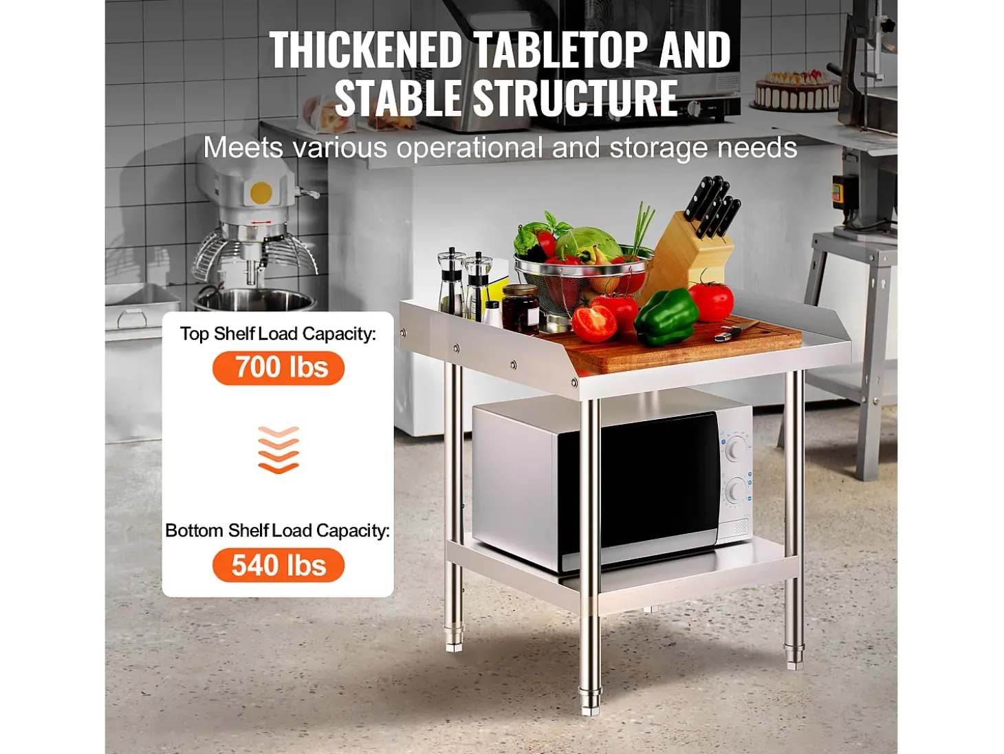 Mesa de Trabajo SucceBuy Mesa de Trabajo de Acero Inoxidable de 60.96 x 60.96 cm para Preparación de Alimentos de Restaurante